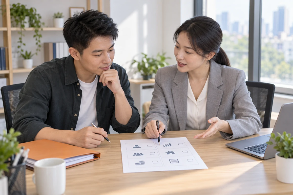 核对注册公司资料与办理事项的服务场景示意