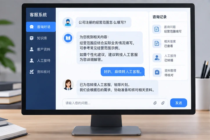 在线客服接待与咨询整理的服务场景示意