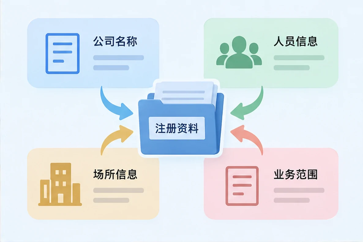 核对注册公司资料与办理事项的服务场景示意