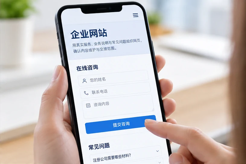 企业网站展示业务与服务信息的场景示意