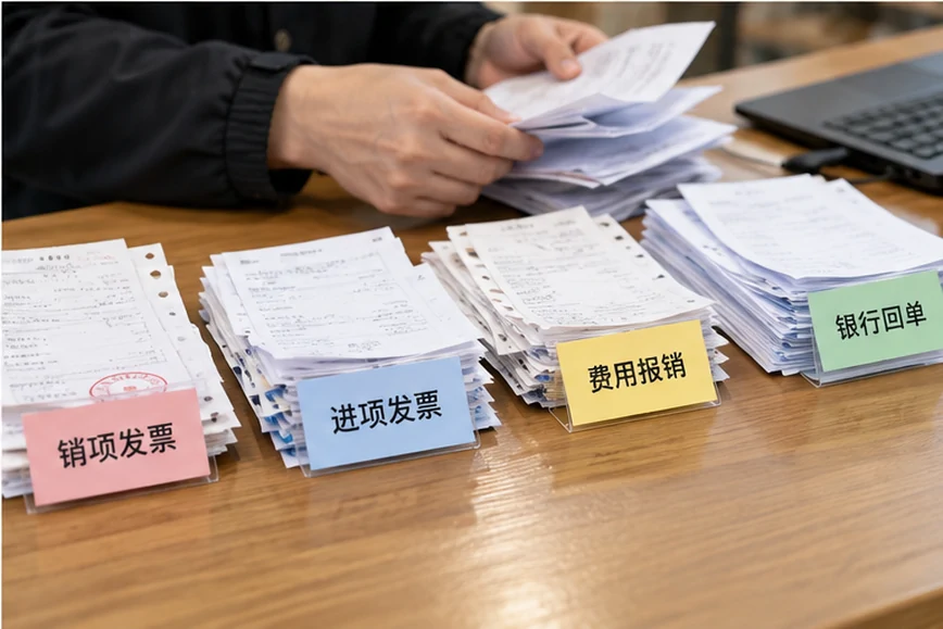 整理企业票据与日常账务资料的服务场景示意