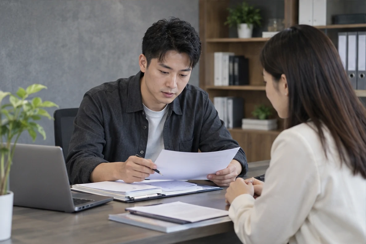 核对注册公司资料与办理事项的服务场景示意