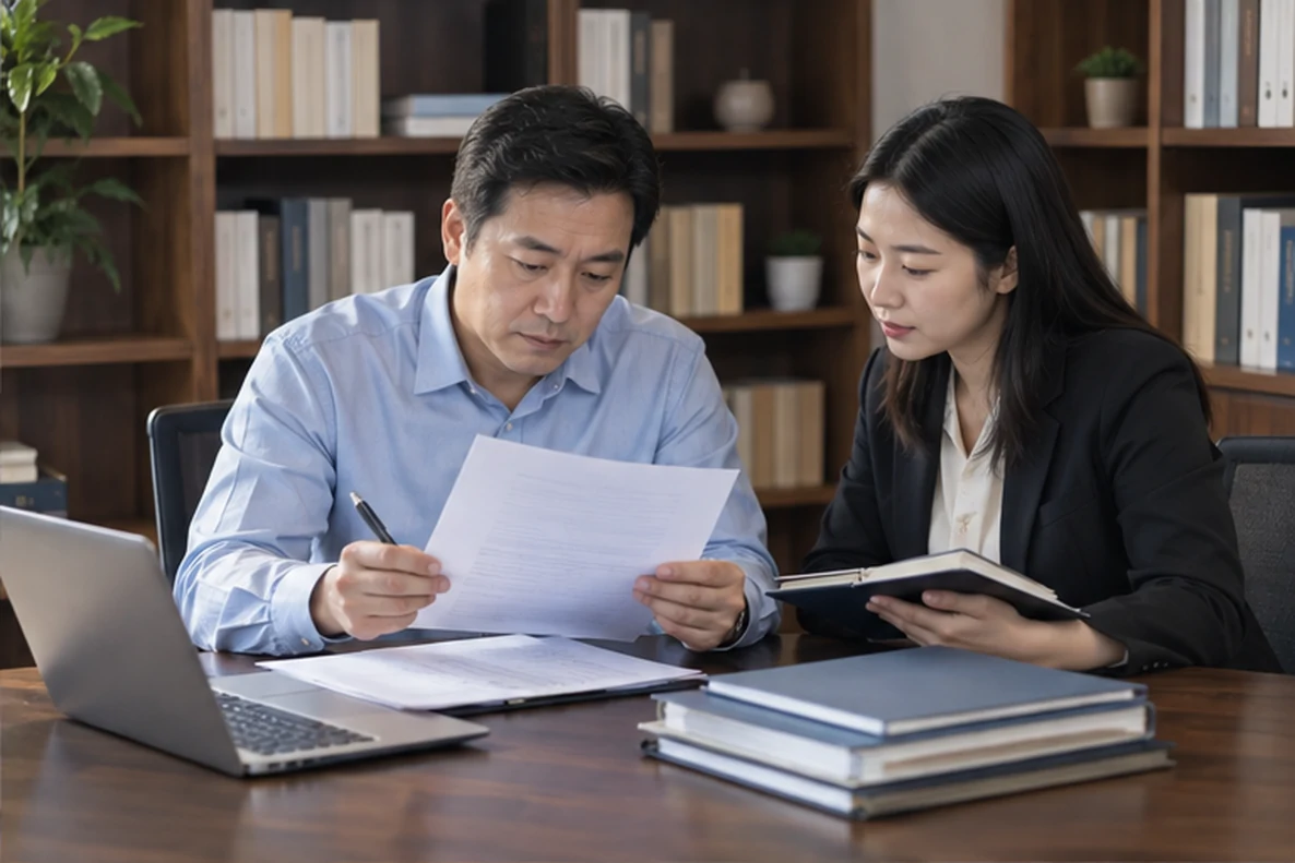 核对注册公司资料与办理事项的服务场景示意