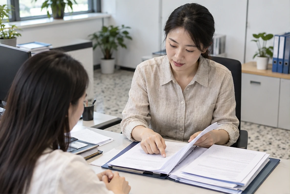 核对注册公司资料与办理事项的服务场景示意