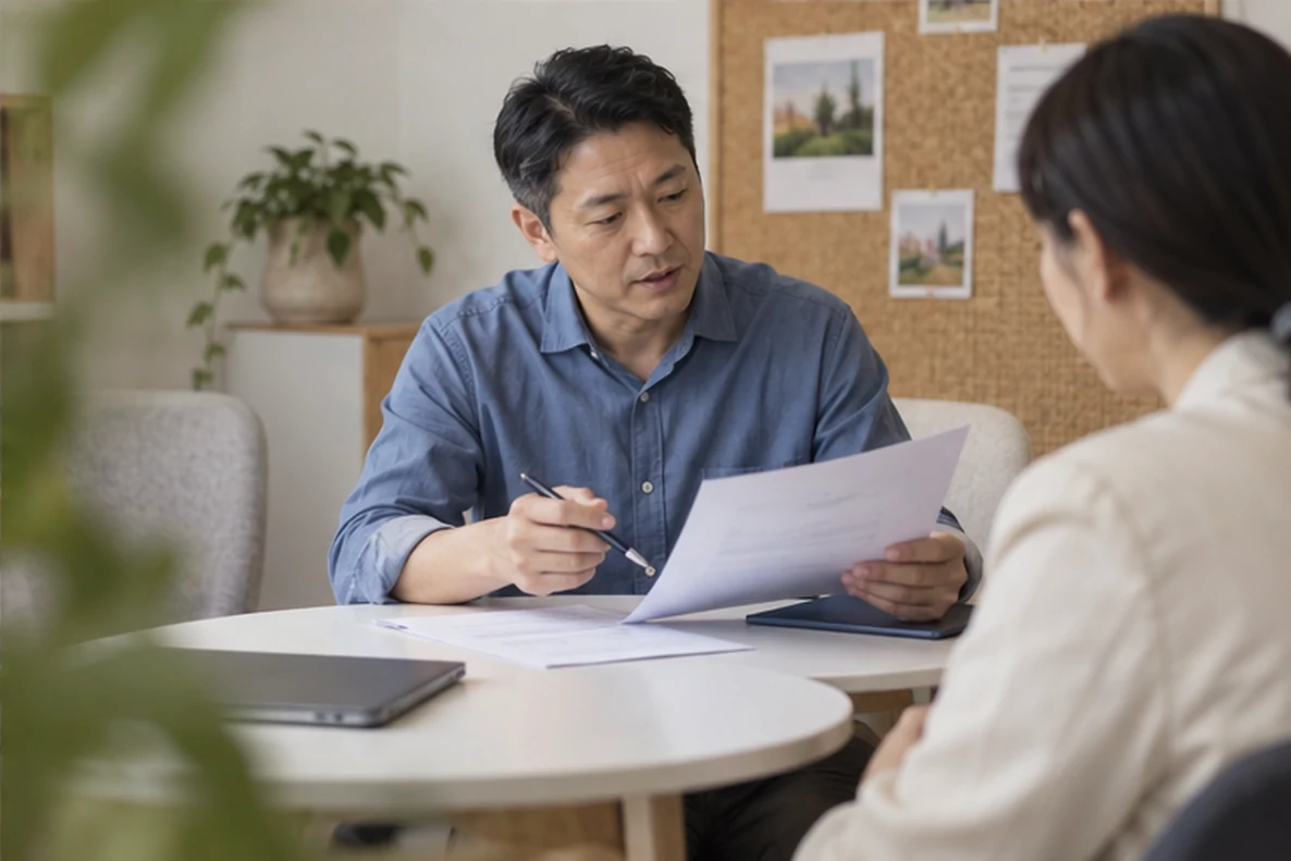 核对注册公司资料与办理事项的服务场景示意