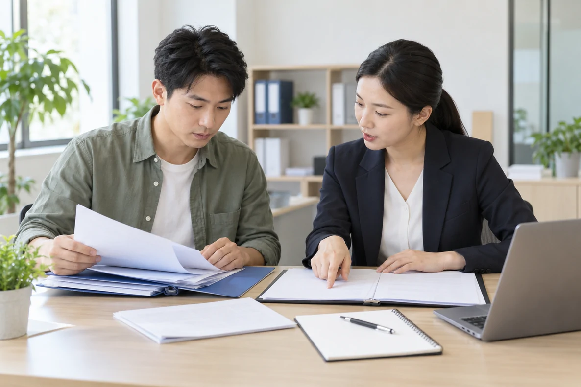 核对注册公司资料与办理事项的服务场景示意