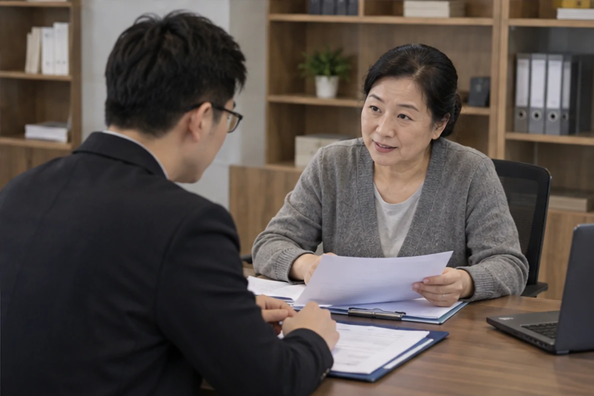 核对注册公司资料与办理事项的服务场景示意