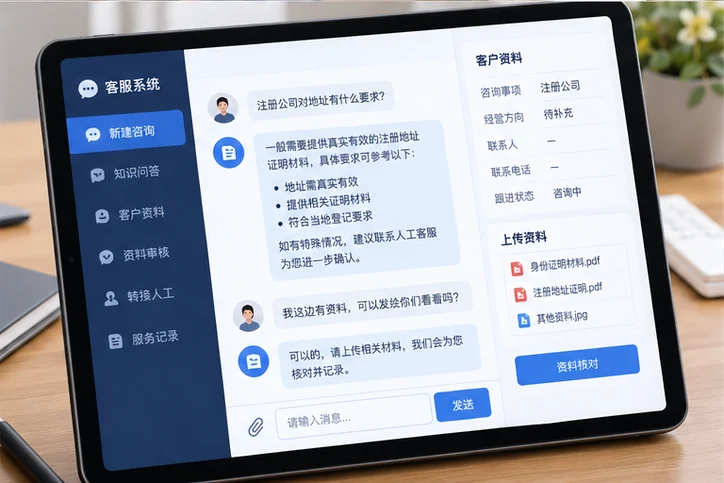 在线客服接待与咨询整理的服务场景示意