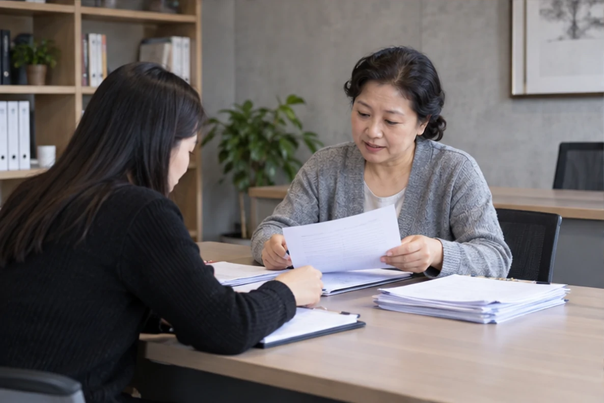 核对注册公司资料与办理事项的服务场景示意