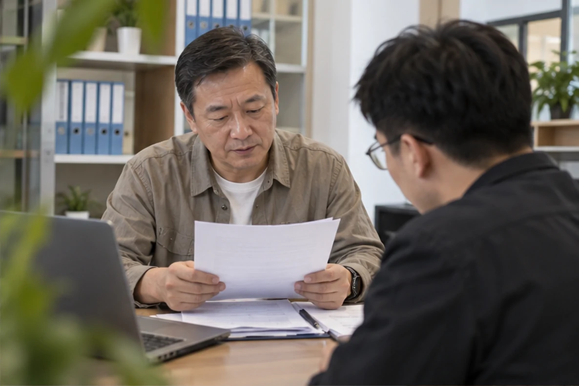 核对注册公司资料与办理事项的服务场景示意