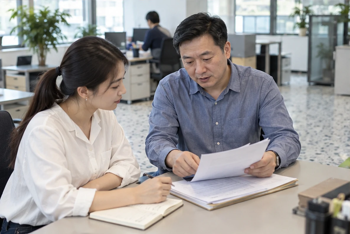 核对注册公司资料与办理事项的服务场景示意