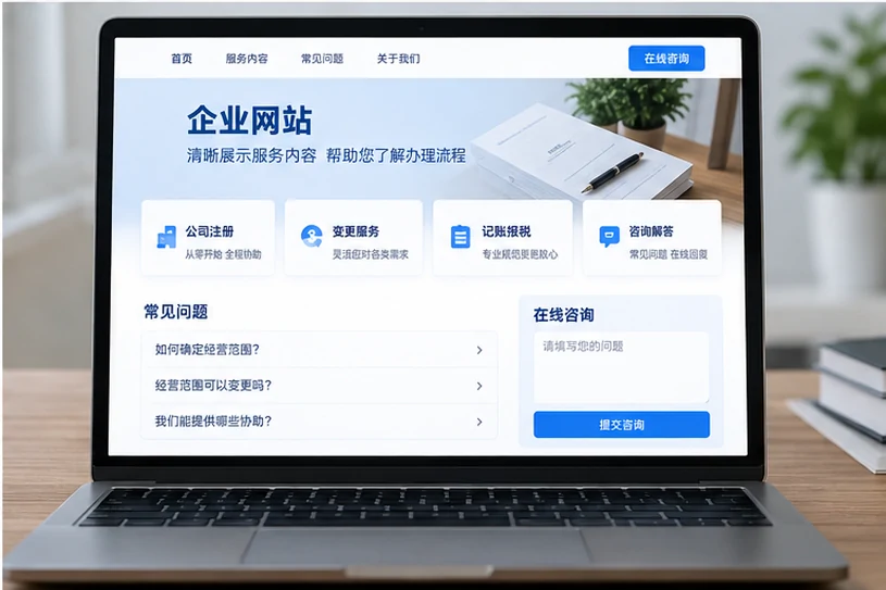 企业网站展示业务与服务信息的场景示意