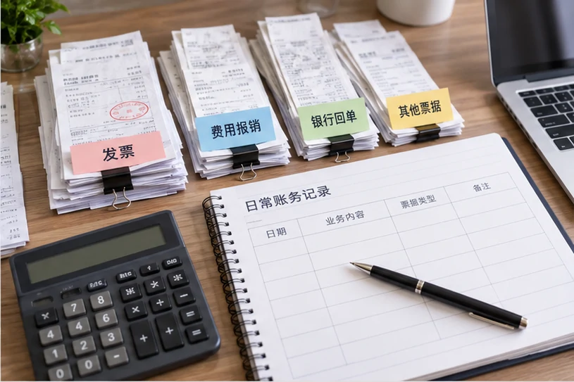 整理企业票据与日常账务资料的服务场景示意