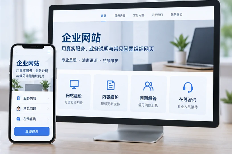 企业网站展示业务与服务信息的场景示意