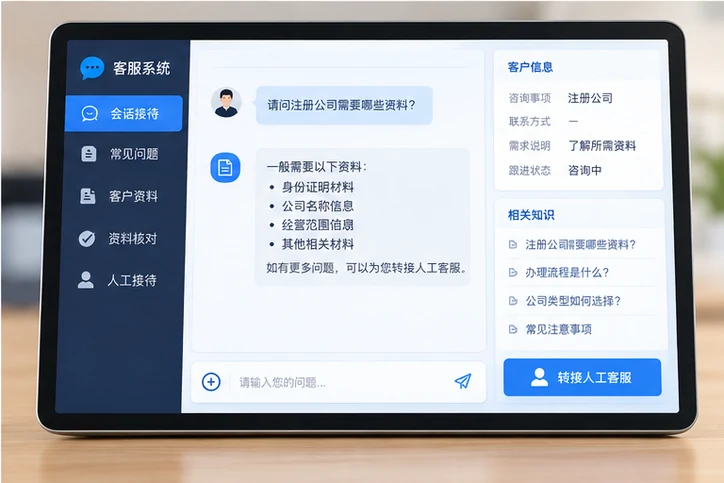 在线客服接待与咨询整理的服务场景示意