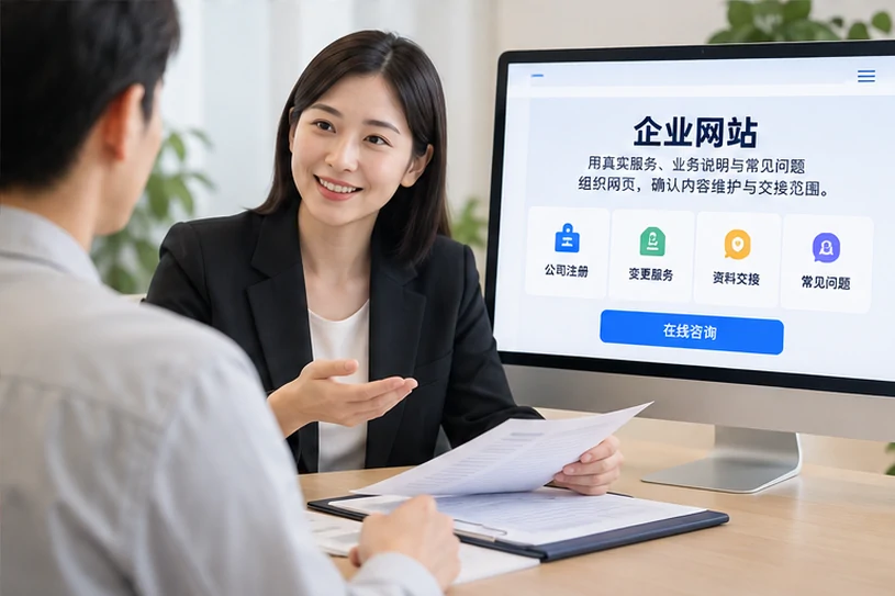 企业网站展示业务与服务信息的场景示意