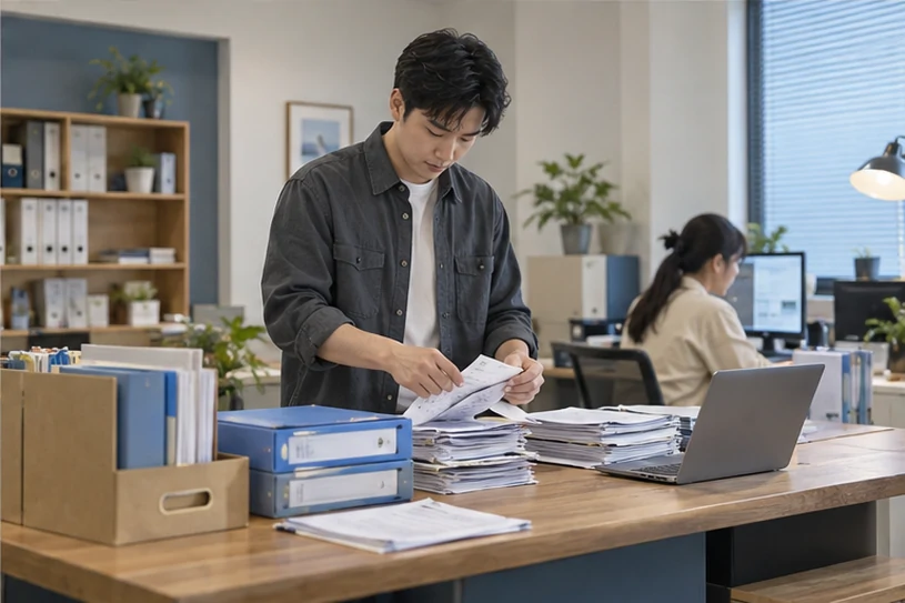 整理企业票据与日常账务资料的服务场景示意