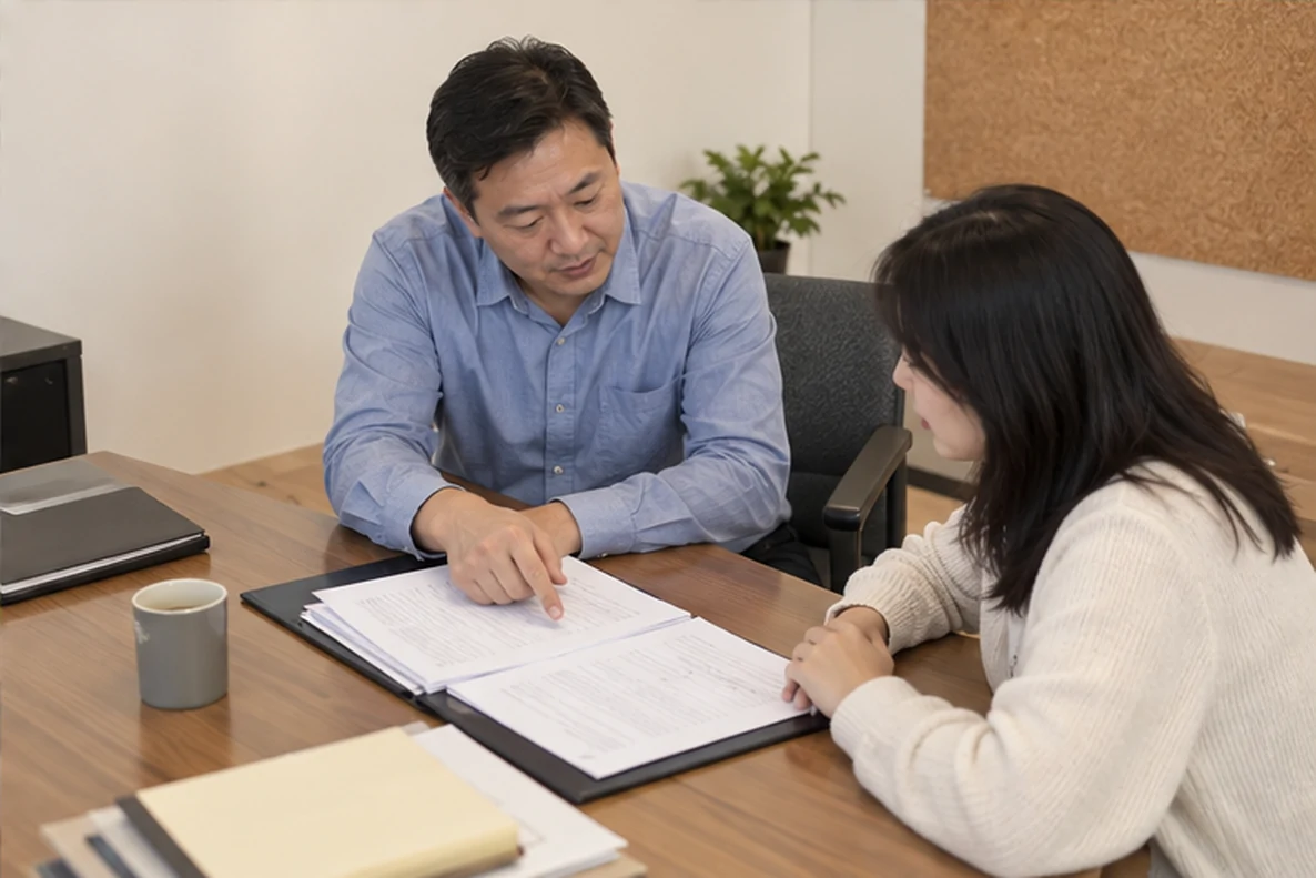 核对注册公司资料与办理事项的服务场景示意