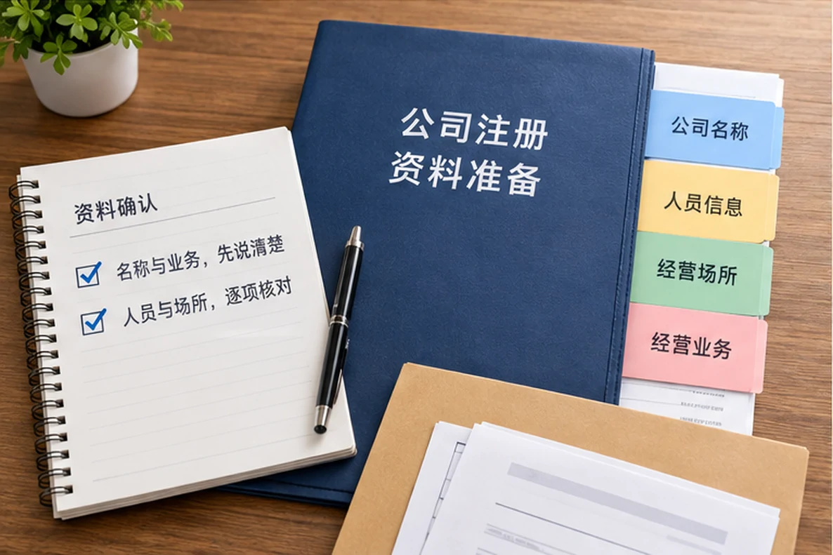 核对注册公司资料与办理事项的服务场景示意