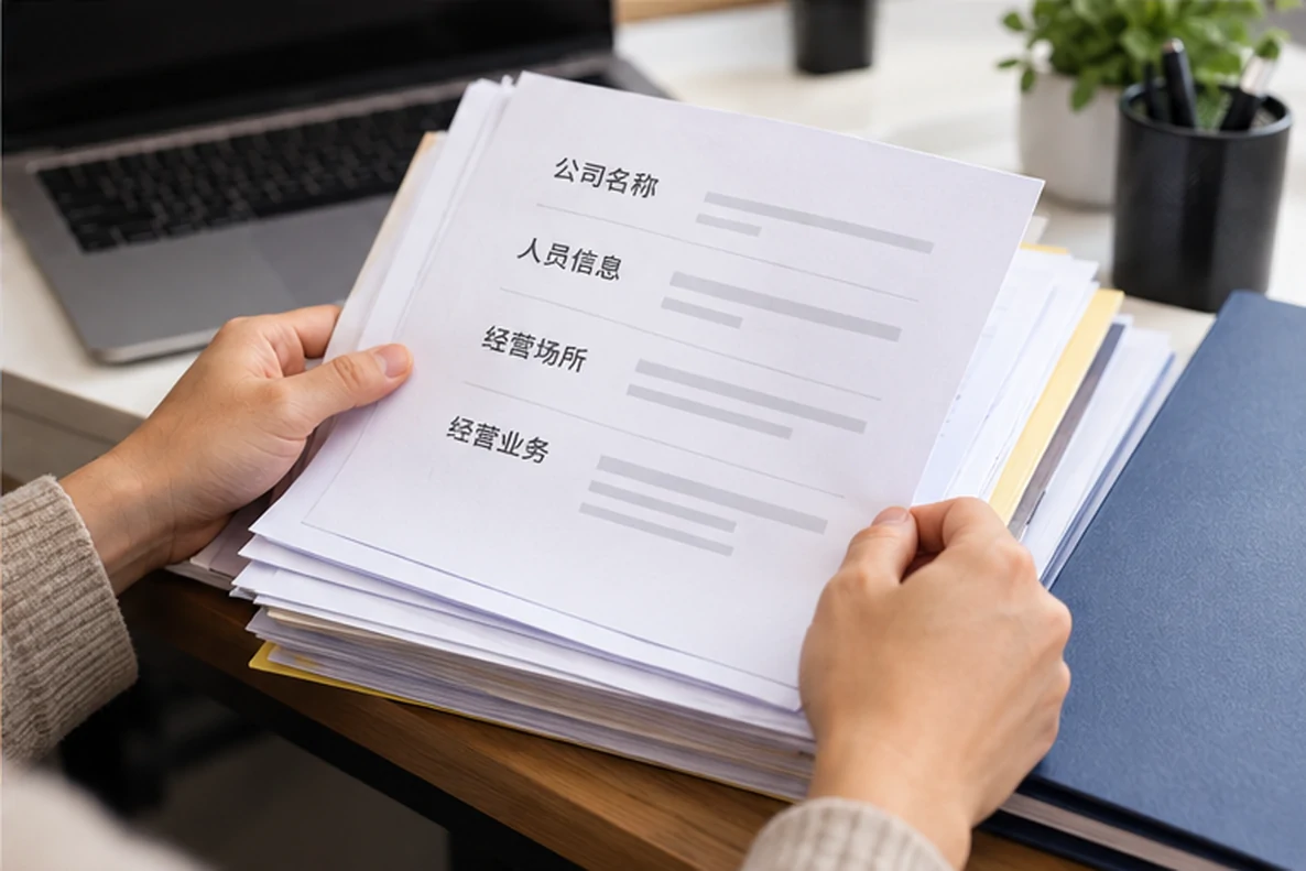 核对注册公司资料与办理事项的服务场景示意