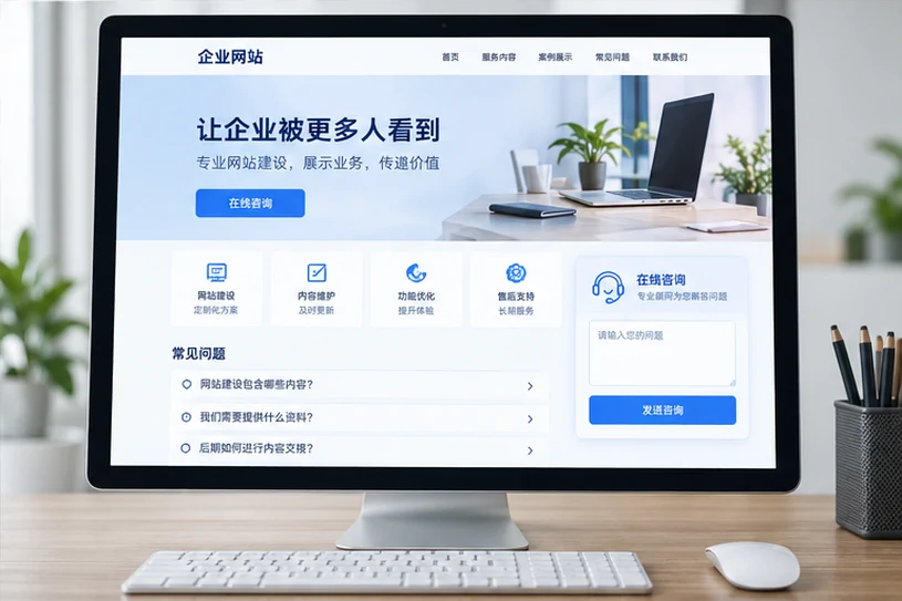 企业网站展示业务与服务信息的场景示意