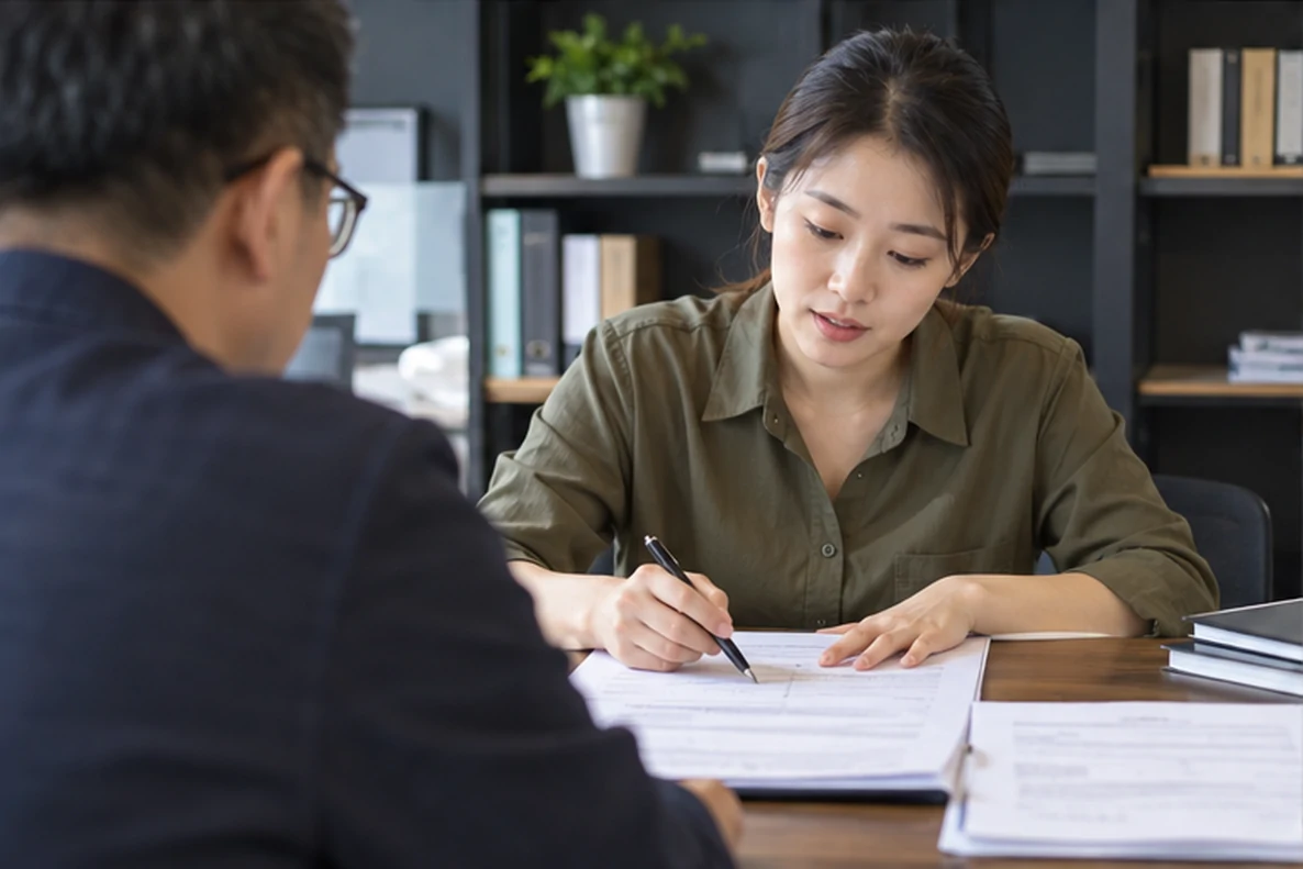 核对注册公司资料与办理事项的服务场景示意