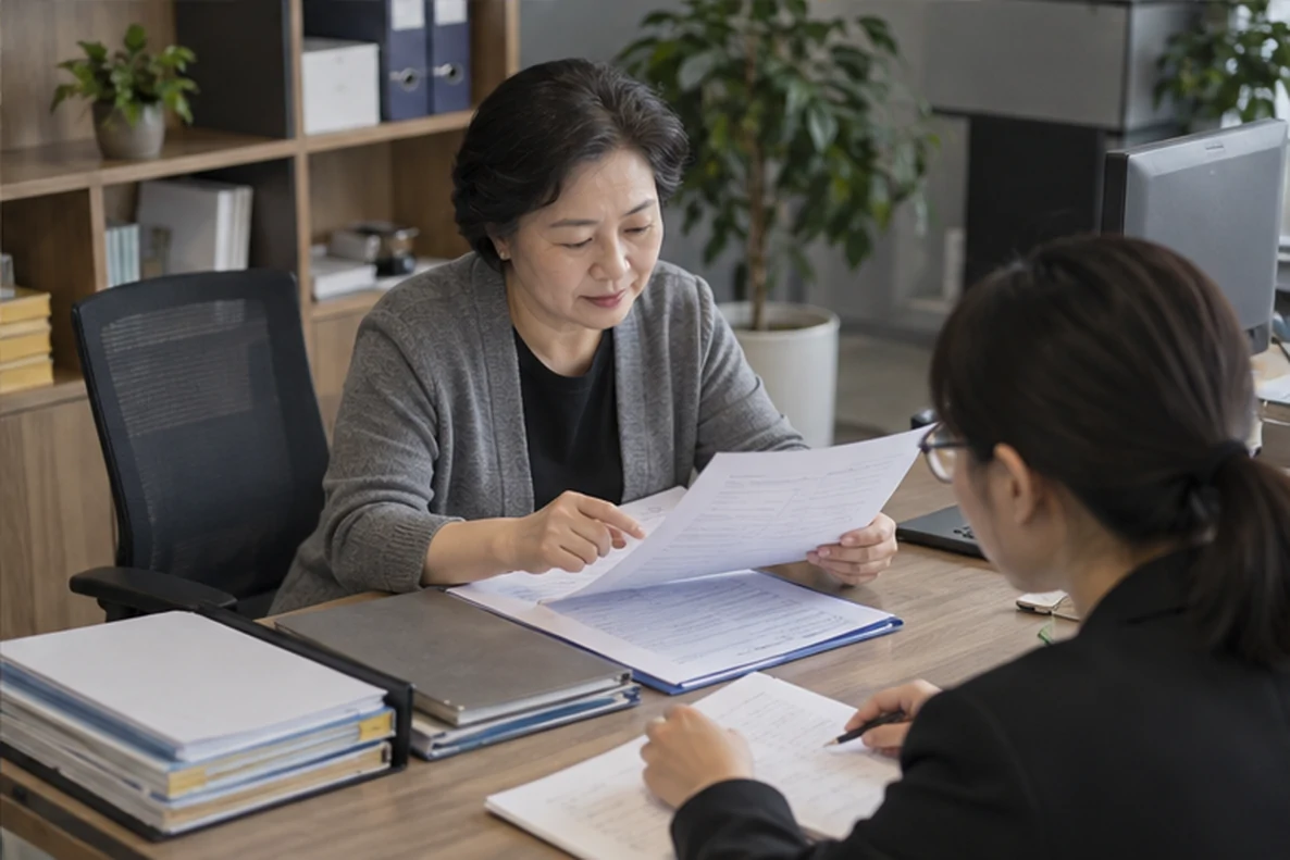核对注册公司资料与办理事项的服务场景示意