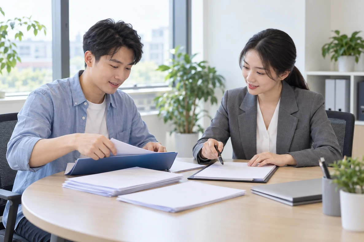 核对注册公司资料与办理事项的服务场景示意