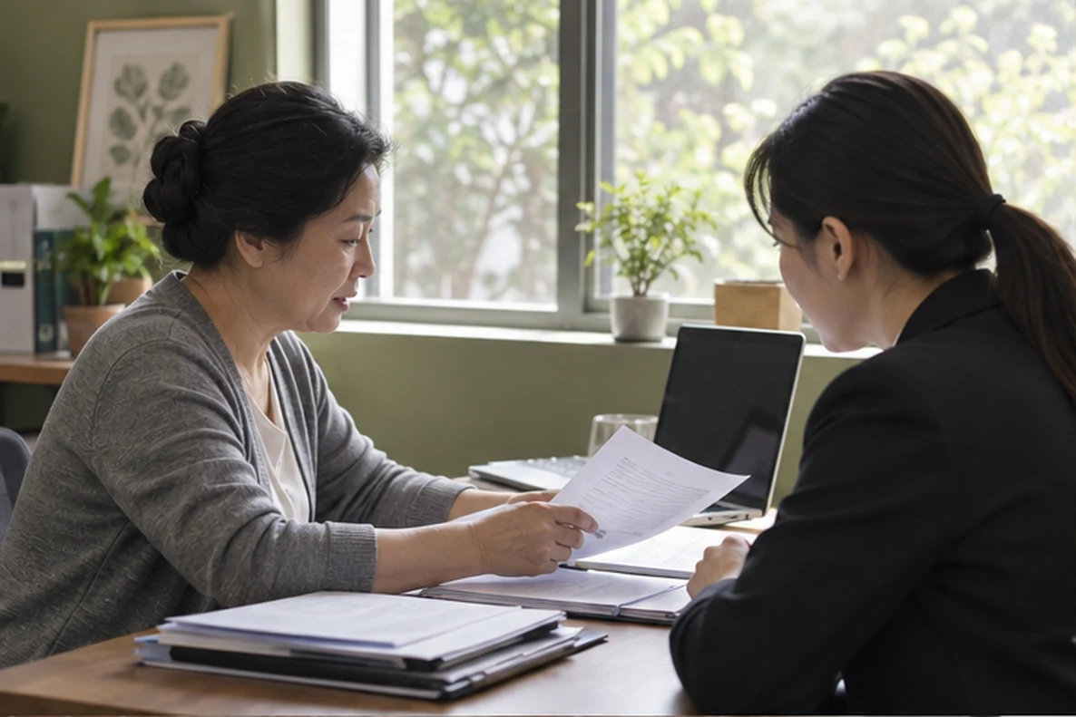 核对注册公司资料与办理事项的服务场景示意