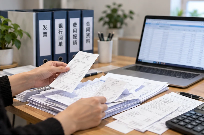 整理企业票据与日常账务资料的服务场景示意