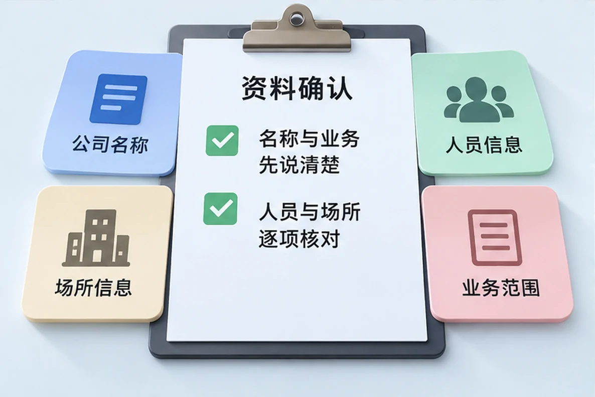 核对注册公司资料与办理事项的服务场景示意
