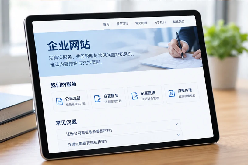企业网站展示业务与服务信息的场景示意