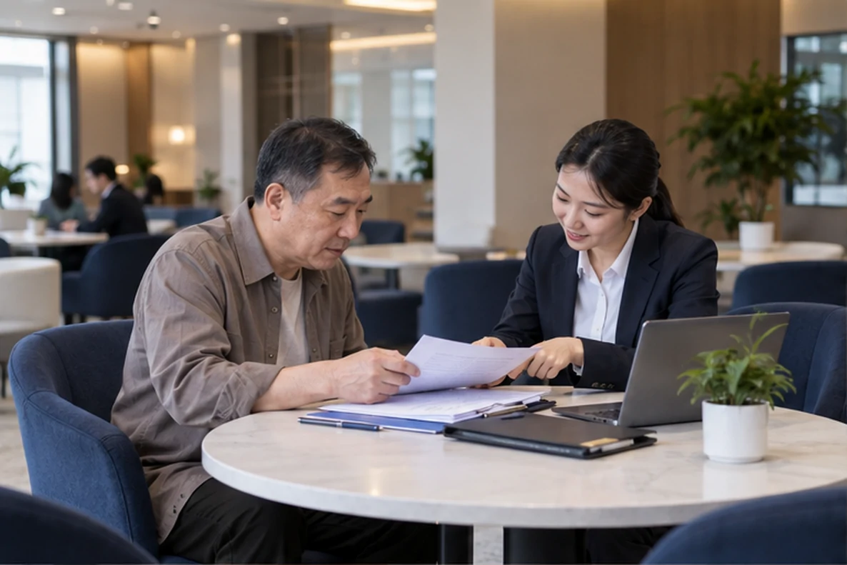 核对注册公司资料与办理事项的服务场景示意