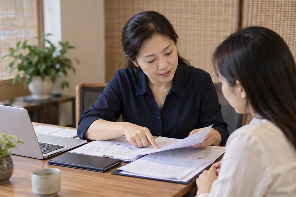 核对注册公司资料与办理事项的服务场景示意
