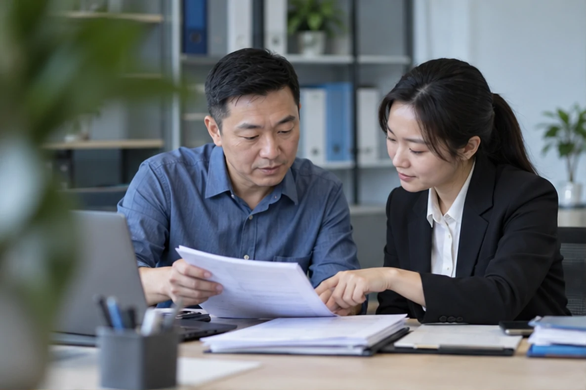 核对注册公司资料与办理事项的服务场景示意