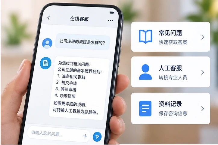 在线客服接待与咨询整理的服务场景示意