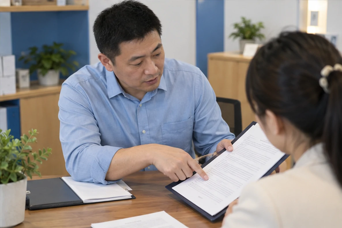 核对注册公司资料与办理事项的服务场景示意