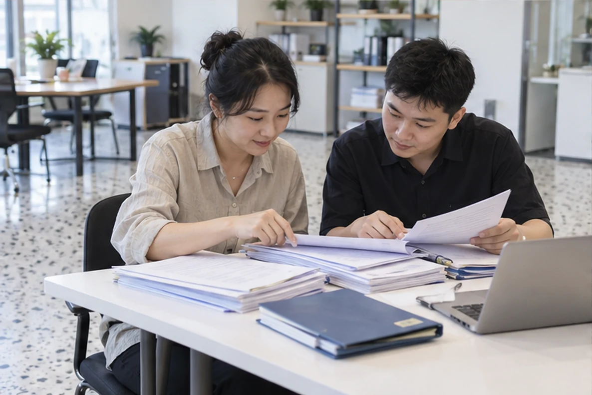 核对注册公司资料与办理事项的服务场景示意