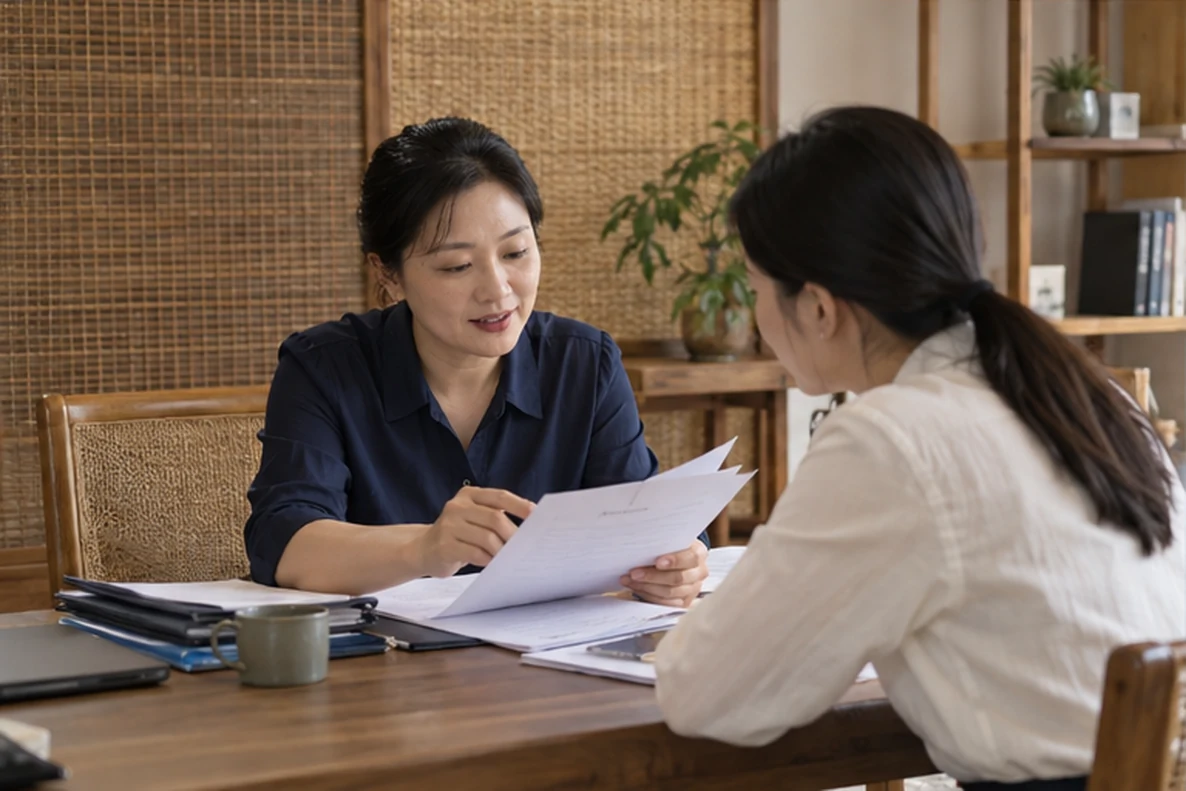 核对注册公司资料与办理事项的服务场景示意