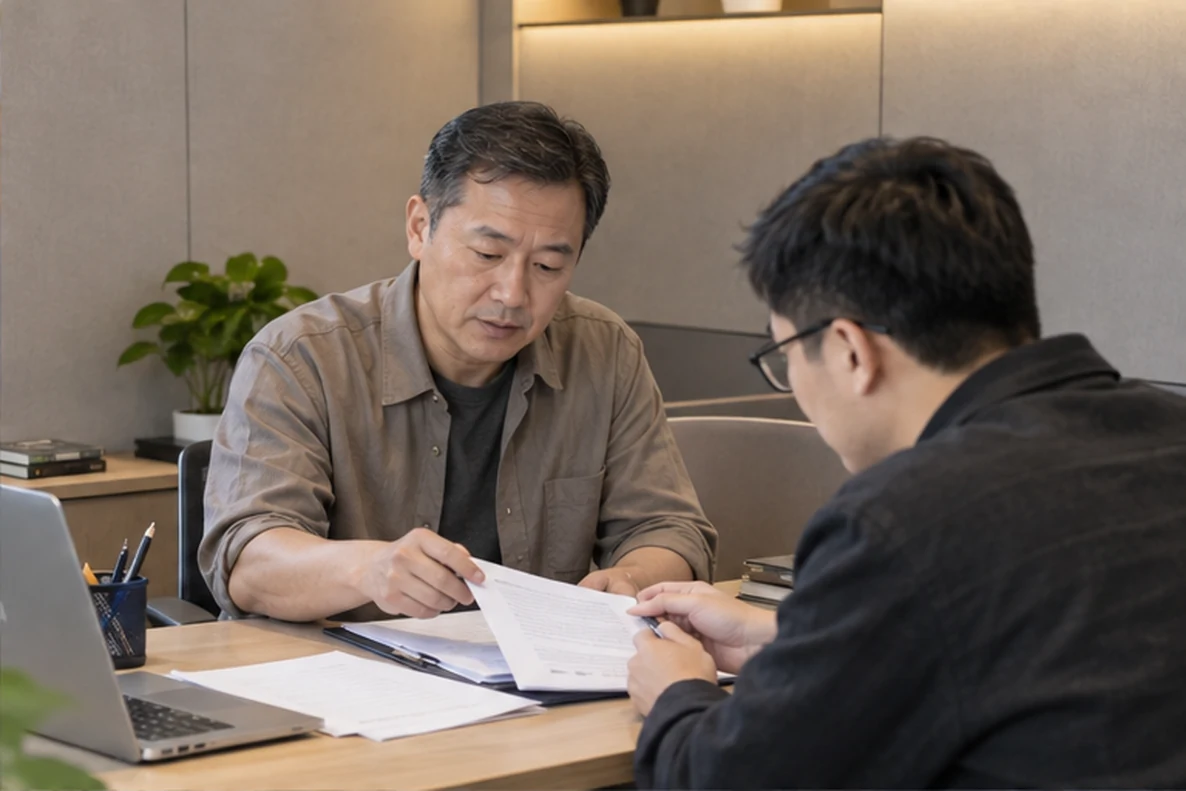核对注册公司资料与办理事项的服务场景示意