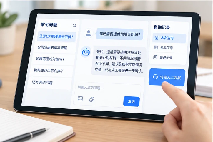 在线客服接待与咨询整理的服务场景示意