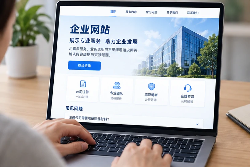 企业网站展示业务与服务信息的场景示意