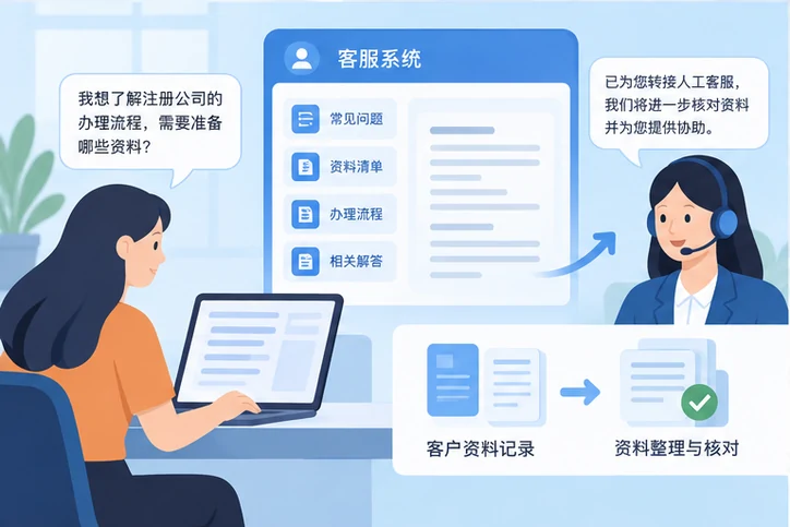 在线客服接待与咨询整理的服务场景示意