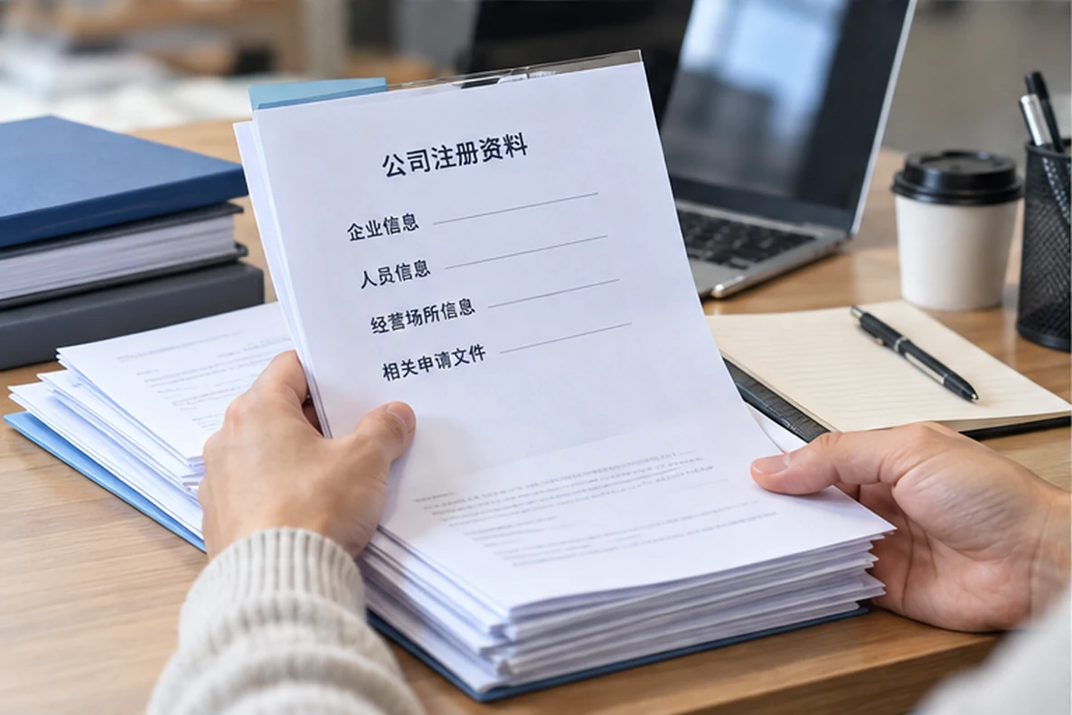 核对注册公司资料与办理事项的服务场景示意
