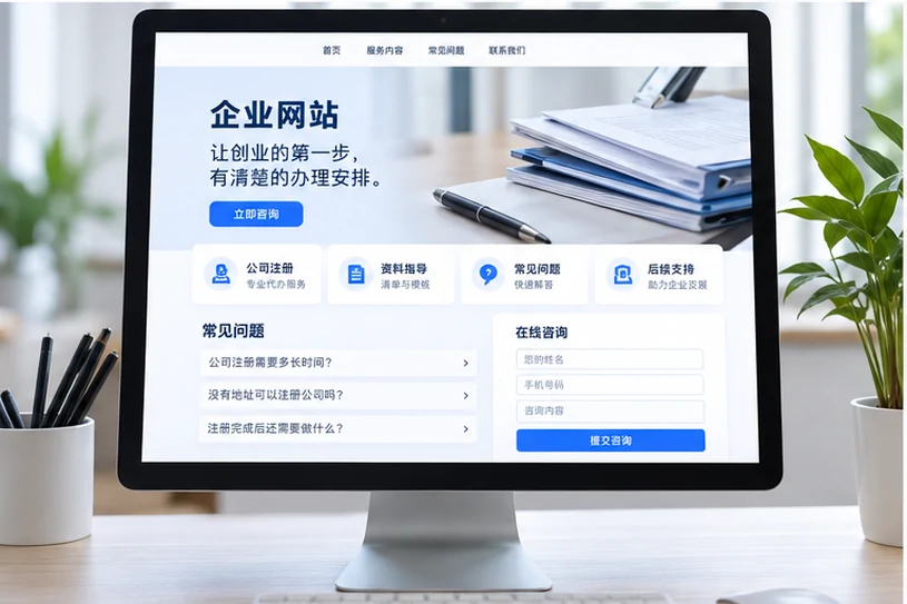 企业网站展示业务与服务信息的场景示意