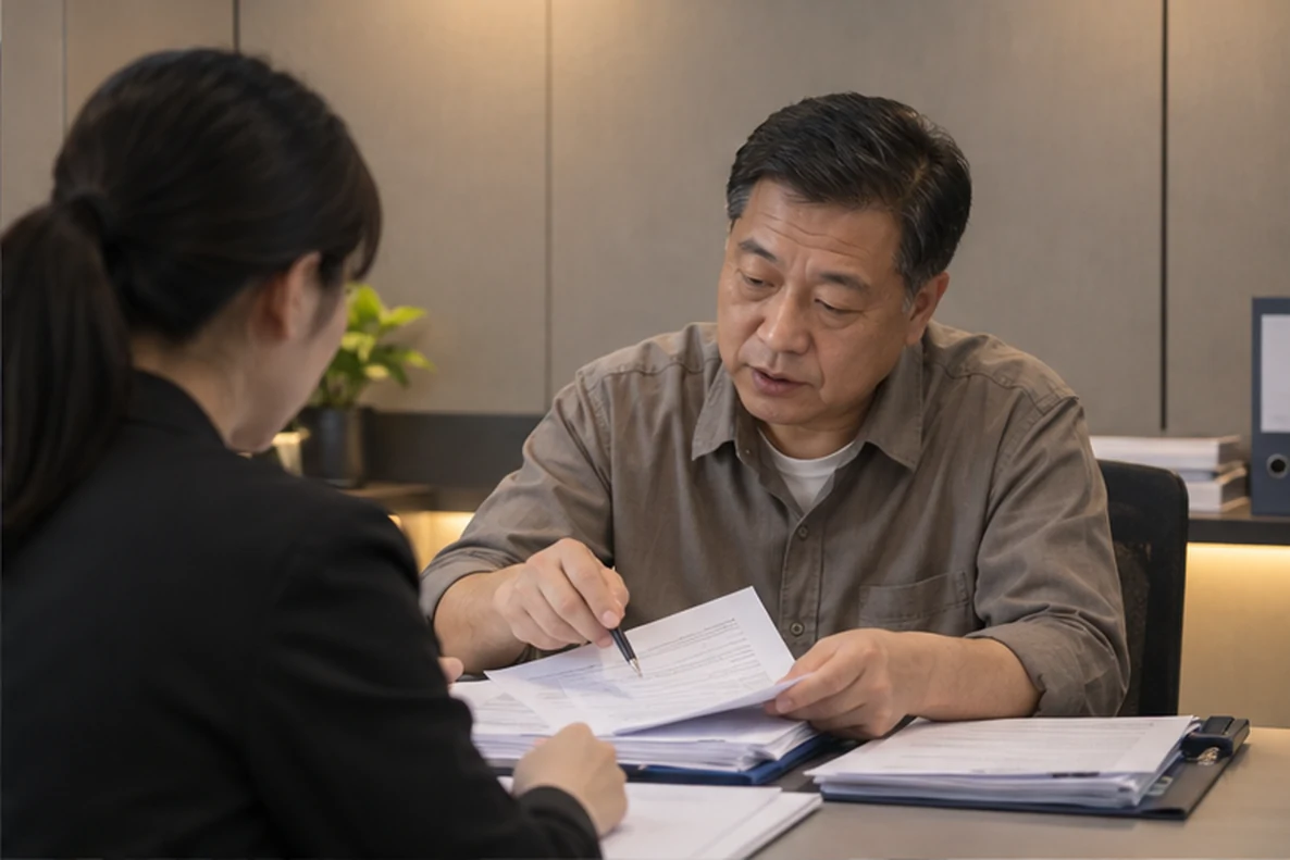 核对注册公司资料与办理事项的服务场景示意