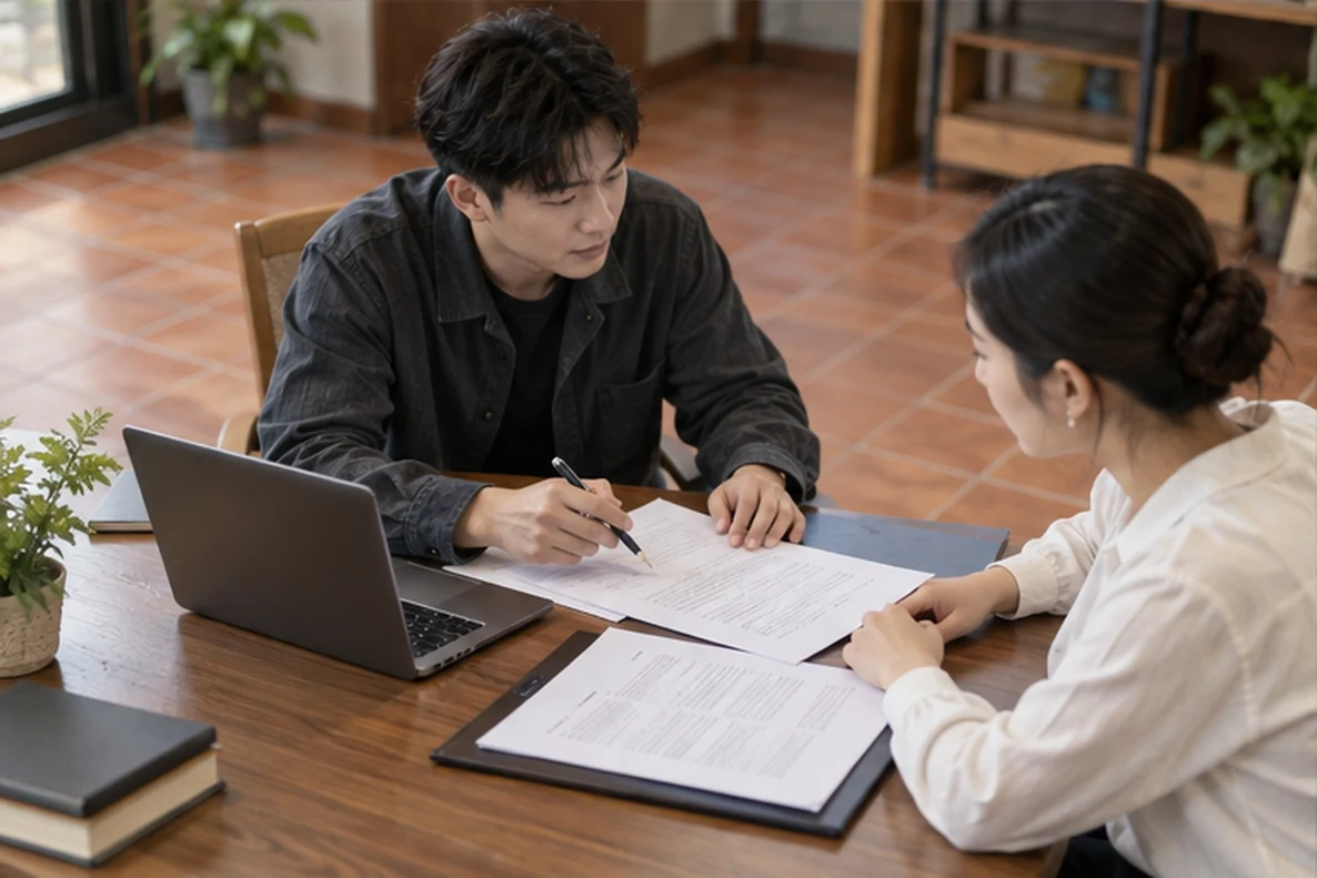 核对注册公司资料与办理事项的服务场景示意