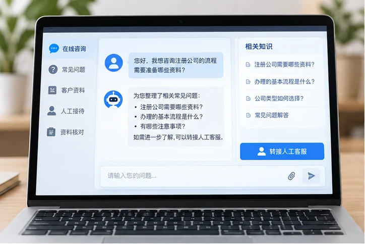 在线客服接待与咨询整理的服务场景示意