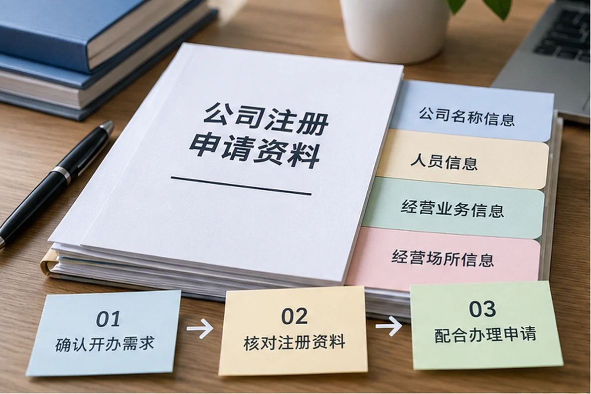 核对注册公司资料与办理事项的服务场景示意