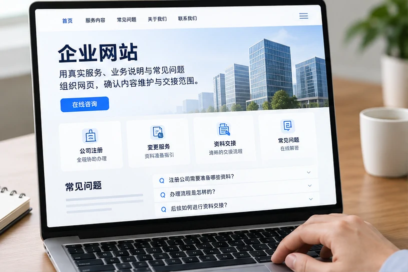 企业网站展示业务与服务信息的场景示意